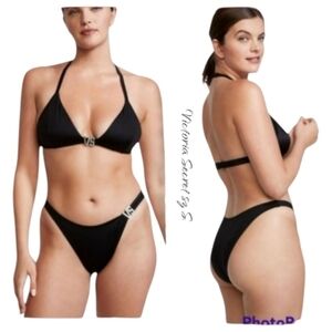 NWT Victoria's Secret Black Shine Hardware Bikini Set Size S